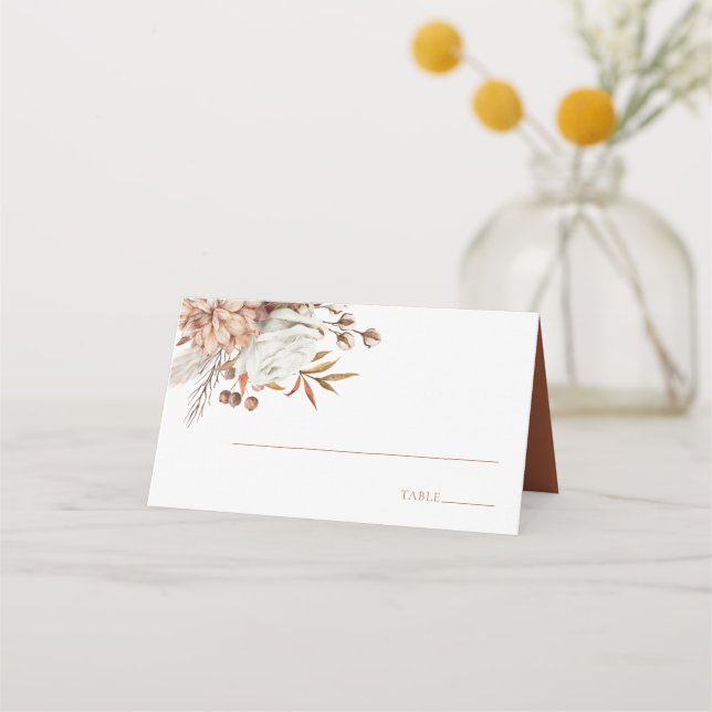 Elegant Burnt Orange Watercolor Flowers Place Card (Front)