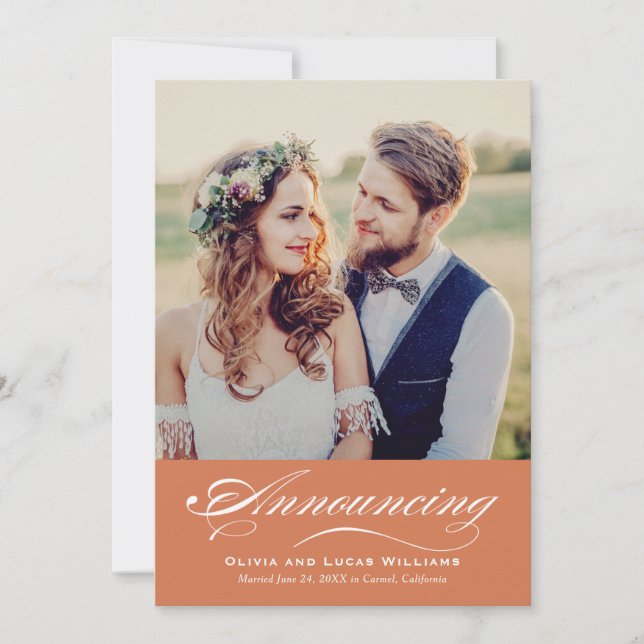 Elegant Burnt Orange Wedding Photo Reception Invitation (Front)