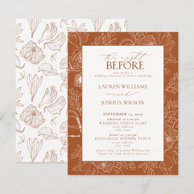 Elegant Burnt Orange Wedding Rehearsal Dinner Invitation (Front/Back)