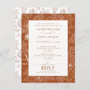 Elegant Burnt Orange Wedding Rehearsal Dinner Invitation
