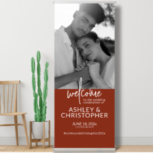 Elegant Burnt Sienna Photo Wedding Welcome Retractable Banner