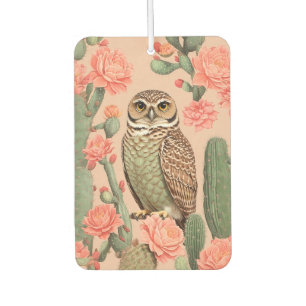 Elegant Burrowing Owl And Cactuses Car Air Freshener