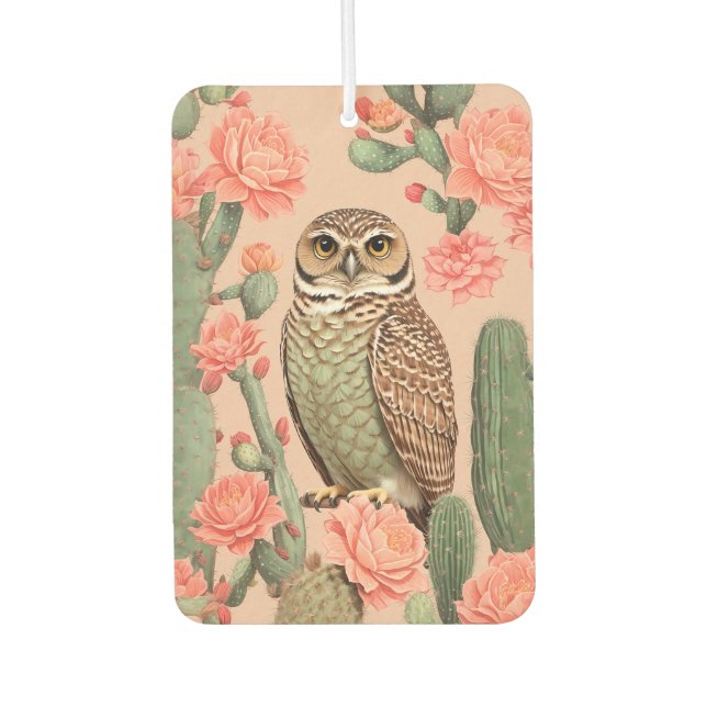 Elegant Burrowing Owl And Cactuses  Car Air Freshener (Front)