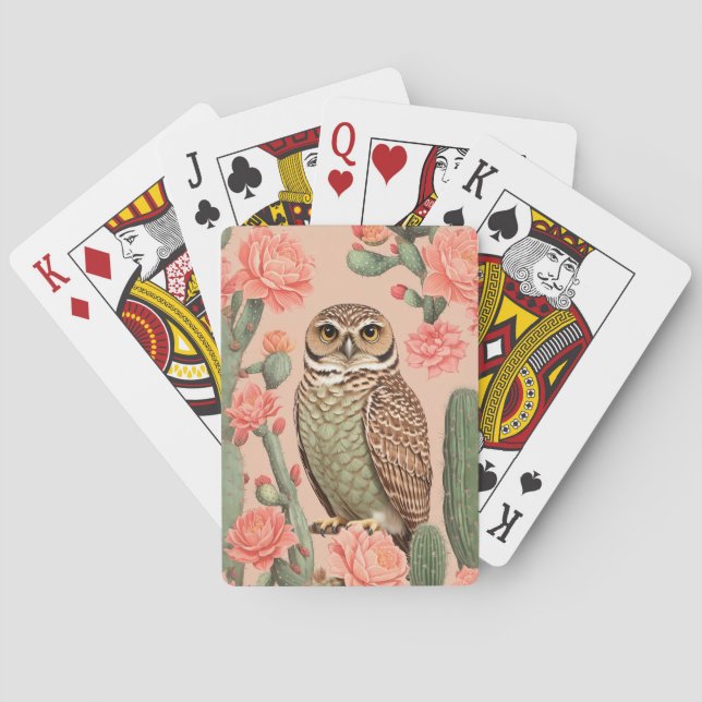 Elegant Burrowing Owl And Cactuses  Playing Cards (Back)