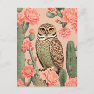 Elegant Burrowing Owl And Cactuses Postcard