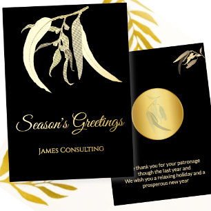 Elegant Business Botanical Christmas Black Gold  Foil Holiday Card