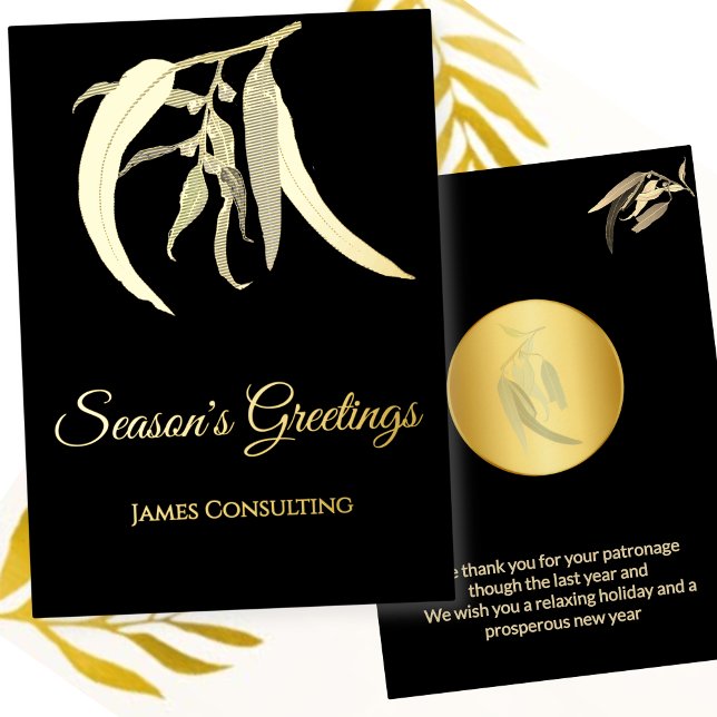 Elegant Business Botanical Christmas Black Gold  Foil Holiday Card (Creator Uploaded)