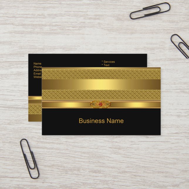 Elegant Business Card Gold Deco Red Jewel Image (Front/Back In Situ)