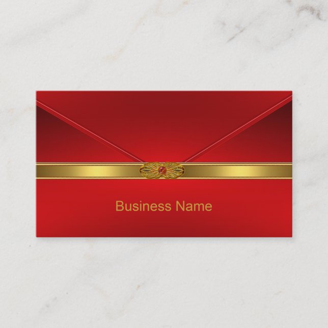 Elegant Business Card Red Gold Trim Red Jewel (Front)