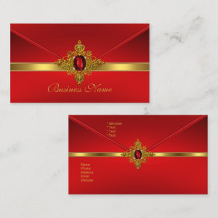 Elegant Business Card Red Gold Trim Red Jewel