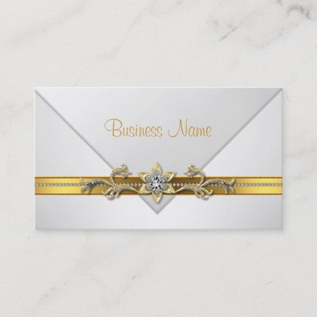 Elegant Business Card White Gold Jewel Trim (Front)