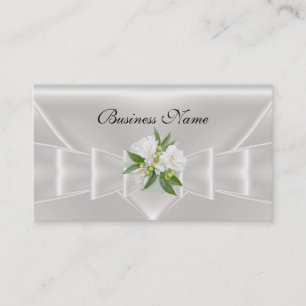 Elegant Business Card White Silk Floral Bow