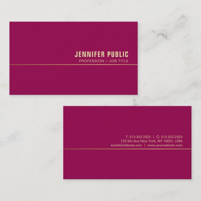 Elegant Business Cards Gold Trendy Viva Magenta (Front/Back)