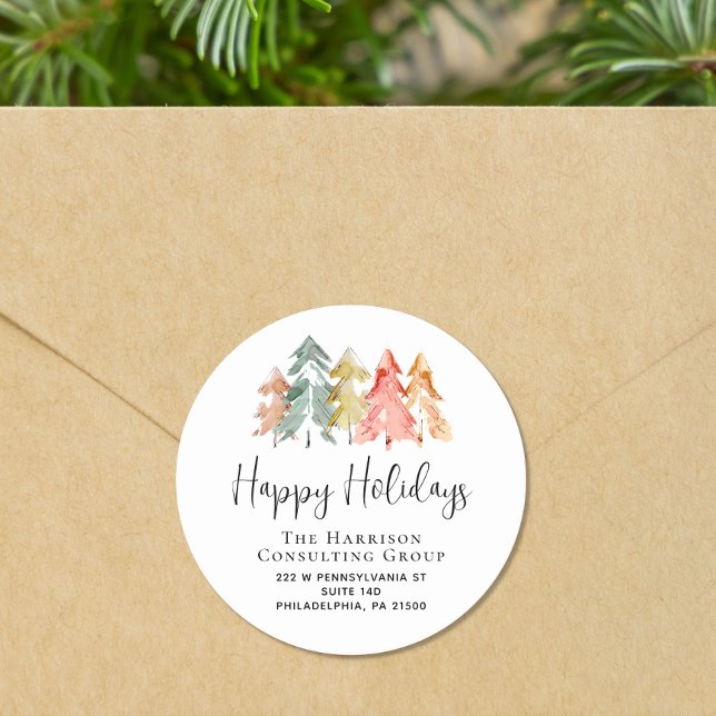 Elegant Business Christmas Holiday Return Address Classic Round Sticker (Creator Uploaded)