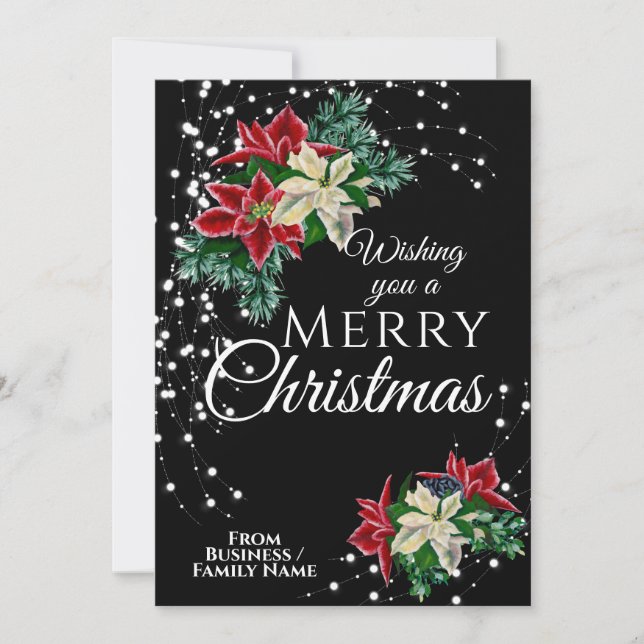 Elegant Business Christmas Poinsettia Floral Holiday Card (Front)