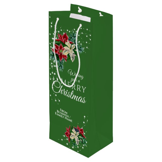 Elegant Business Christmas Poinsettia Floral Wine Gift Bag (Back Angled)