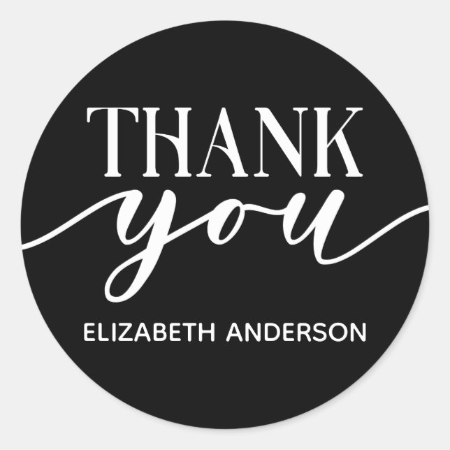 Elegant Business Customer Black White Thank You  Classic Round Sticker (Front)