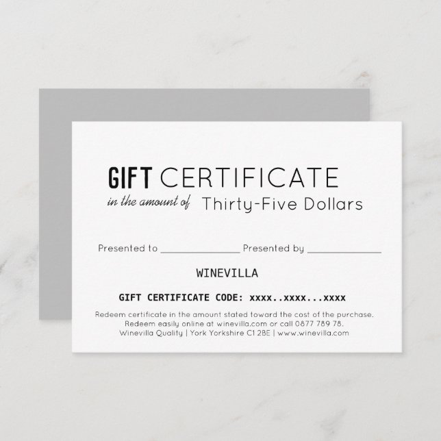 Elegant Business Customer Custom Gift Certificate (Front/Back)