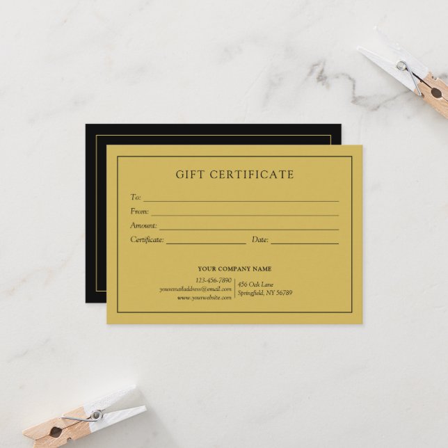 Elegant Business Gift Certificate With Logo (Front/Back In Situ)