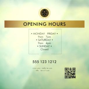 Elegant Business Hours Personalised Custom Window  Cling
