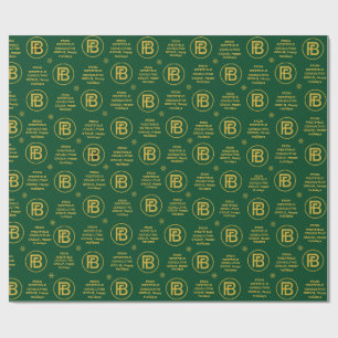 Elegant Business Logo Holiday Green and Gold Wrapping Paper