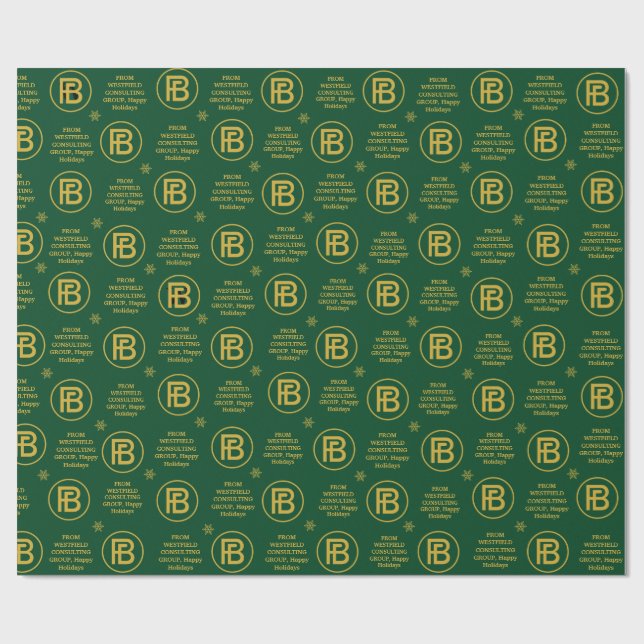  Elegant Business Logo Holiday Green and Gold  Wrapping Paper (Flat)