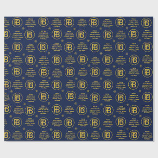  Elegant Business Logo Holiday Navy Blue and Gold  Wrapping Paper