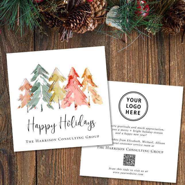 Elegant Business Logo QR Code Christmas Holiday Card (Spread the joy of the season and strengthen business relationships with our elegant holiday card)