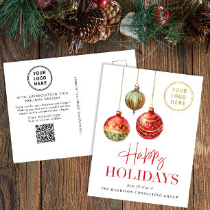 Elegant Business Logo QR Code Christmas Holiday Postcard