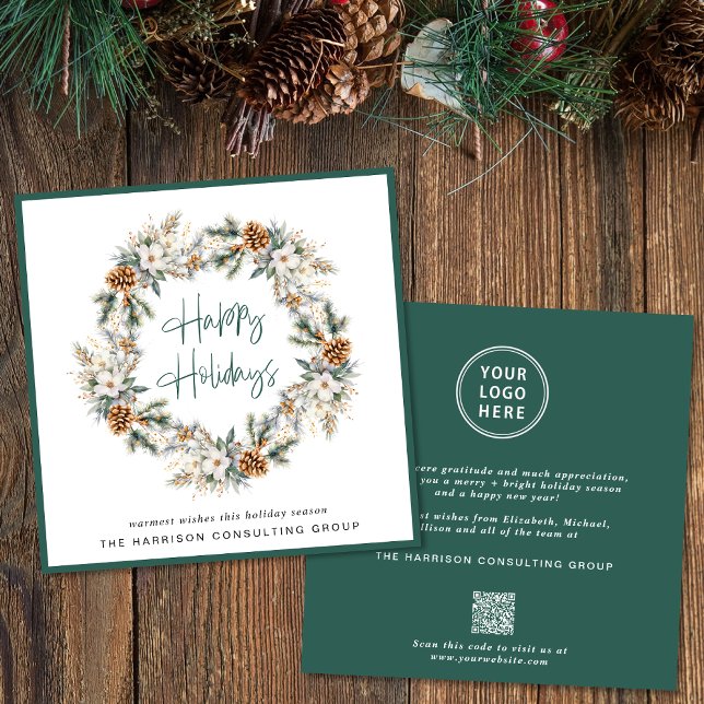 Elegant Business Logo QR Code Christmas Watercolor Holiday Card (Spread the joy of the season and strengthen business relationships with our elegant holiday card)