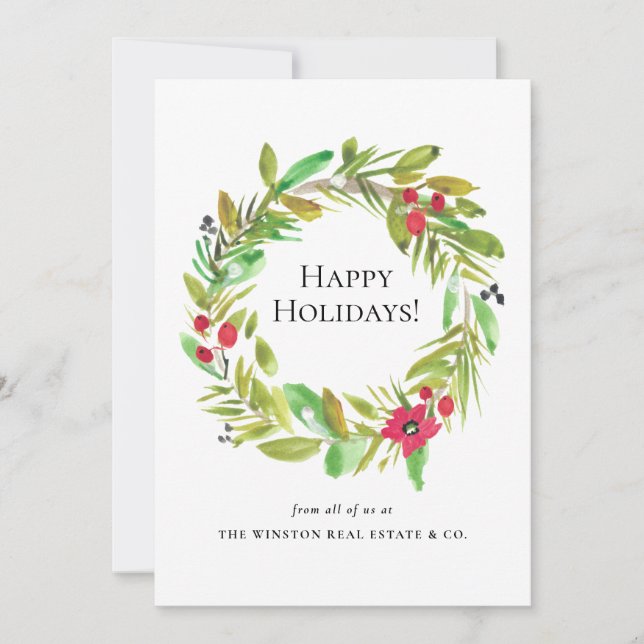 Elegant Business logo QR code Corporate Christmas Holiday Card (Front)
