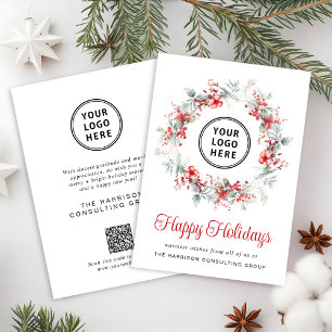 Elegant Business Logo QR Code Corporate Christmas Holiday Card