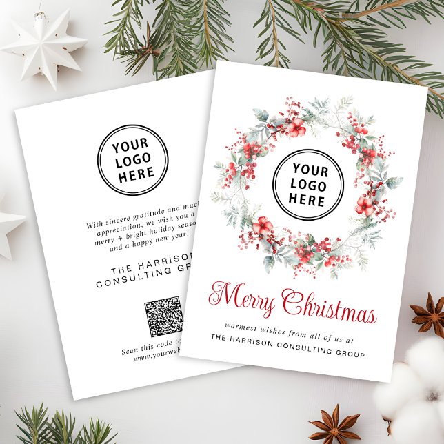 Elegant Business Logo QR Code Merry Christmas Holiday Card (Spread the joy of the season and strengthen business relationships with our elegant holiday card)