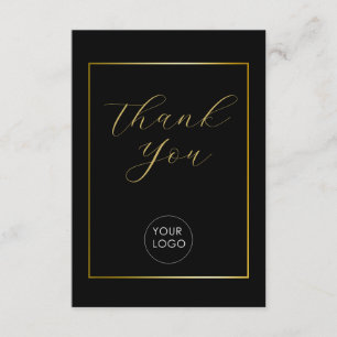 Elegant Business Logo Script Thank You Black Enclosure Card