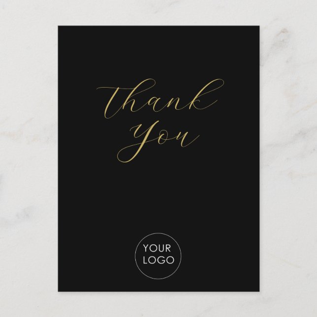 Elegant Business Logo Script Thank You Black Postcard (Front)