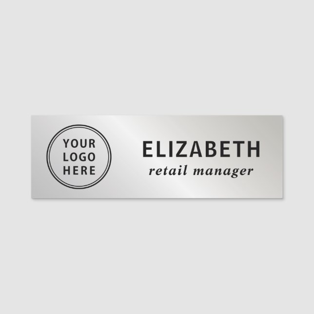 Elegant Business Logo Silver Name Tag (Front)