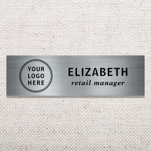 Elegant Business Logo Silver Name Tag