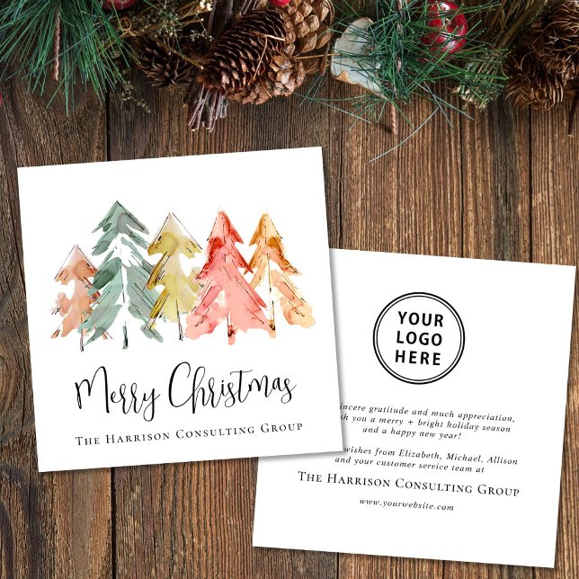 Elegant Business Logo Watercolor Merry Christmas Holiday Card (Spread the joy of the season and strengthen business relationships with our elegant holiday card)