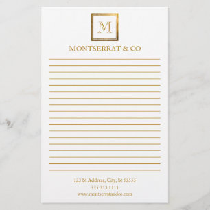 Elegant Business Monogram Logo Gold Square Lined Stationery