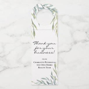 Elegant Business Name Greenery Client Gift Bottle Tag