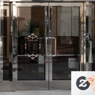 Elegant Business Opening Hours Rose Window Cling