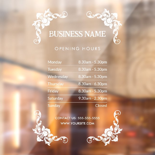 Elegant Business Opening Hours Sign Window Cling (Sheet 2)