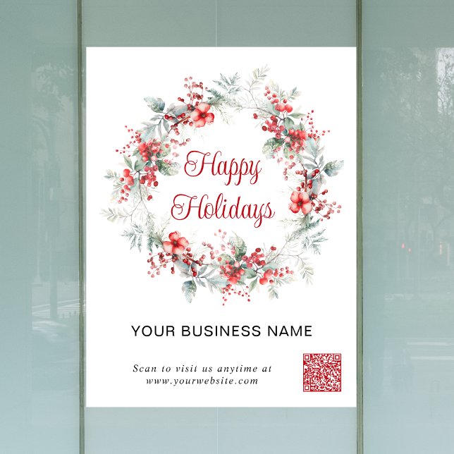 Elegant Business QR Code Christmas Holiday Window Cling (Input your website address to create a scannable QR code)