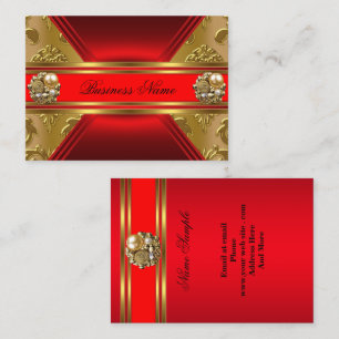 Elegant Business Red Gold Damask Jewel 2 Business Card