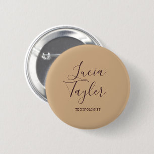 Elegant business script blush 6 cm round badge