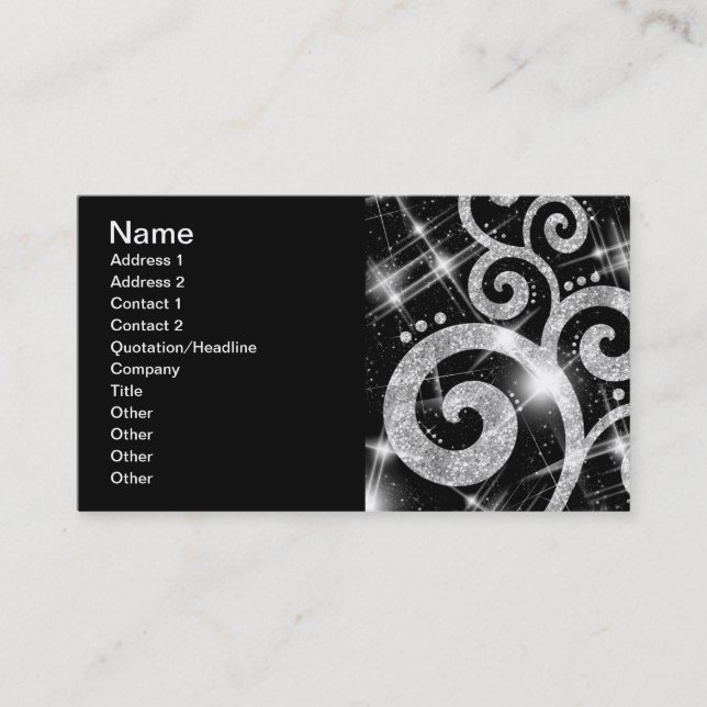 Elegant Business Silver Glitter Swirl Card (Front)