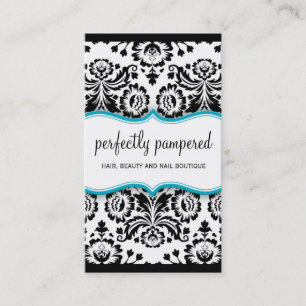 ELEGANT BUSINESS stylish damask black aqua blue Card