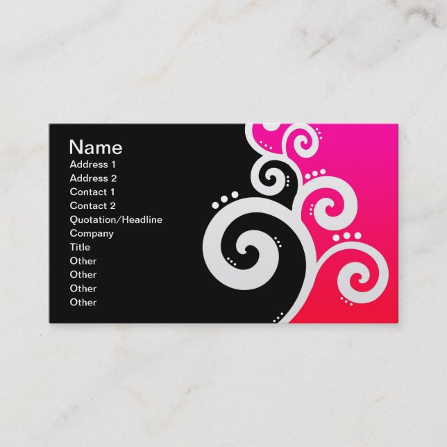 Elegant Business Swirls Pink Business Card (Front)