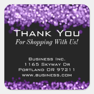 Elegant Business Thank You Sparkling Lights Purple Square Sticker