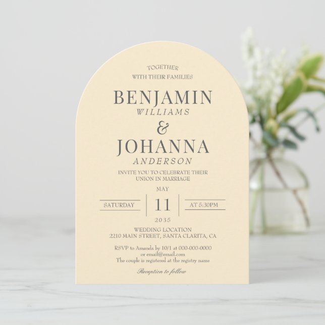 Elegant Butter Yellow Arch Wedding Invitation (Standing Front)